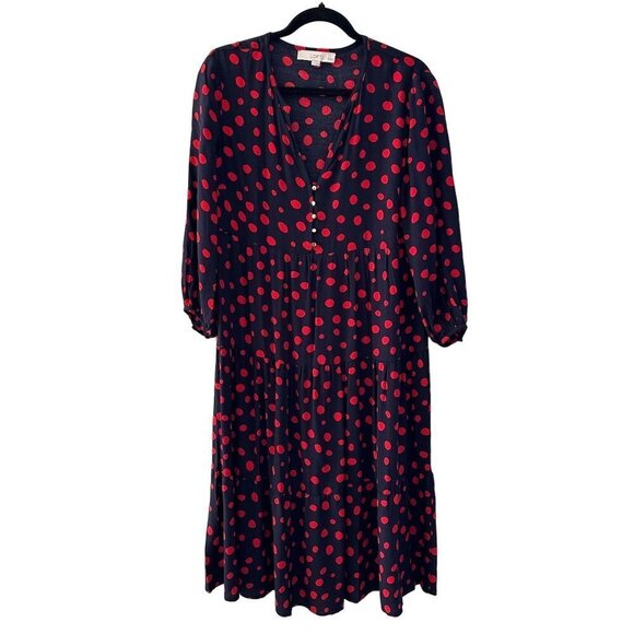 Ann Taylor Loft Peasant Midi Dress Women's Small Petite Polka Dot - Picture 1 of 7